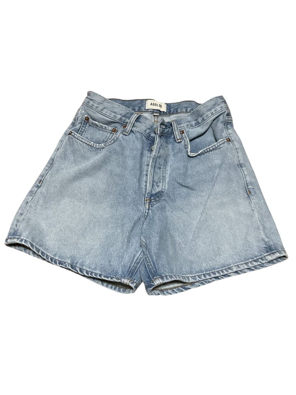 Agolde V-Waist High-Rise Denim Shorts 27 Lt Wash Button Fly Recycle Cotton Women